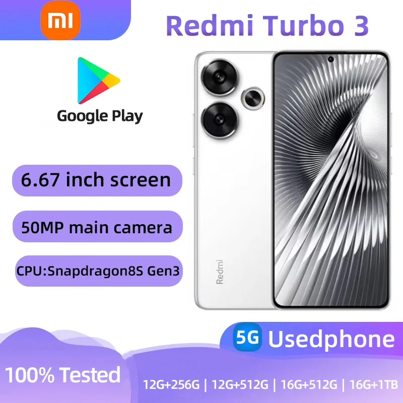 Redmi Turbo 3 5g Smartphone CPU Snapdragon8S Gen3 Screen 6.67-Inches 50MP    Camera 90W 5000mAh Battery Original Used Phone