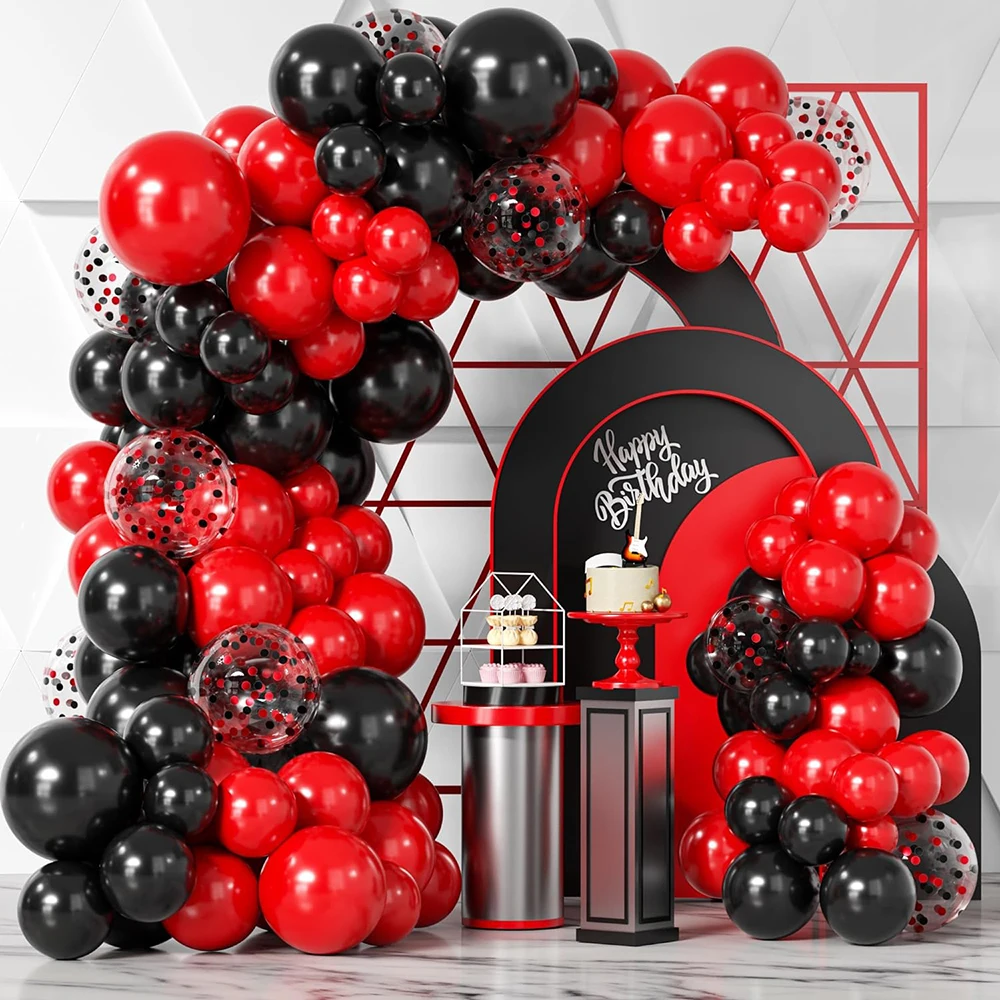 Red Black Balloons Arch Garland Kit Graduation BBQ Casino Party Decoration Baby Shower Red Black Confetti Balloon Birthday Decor