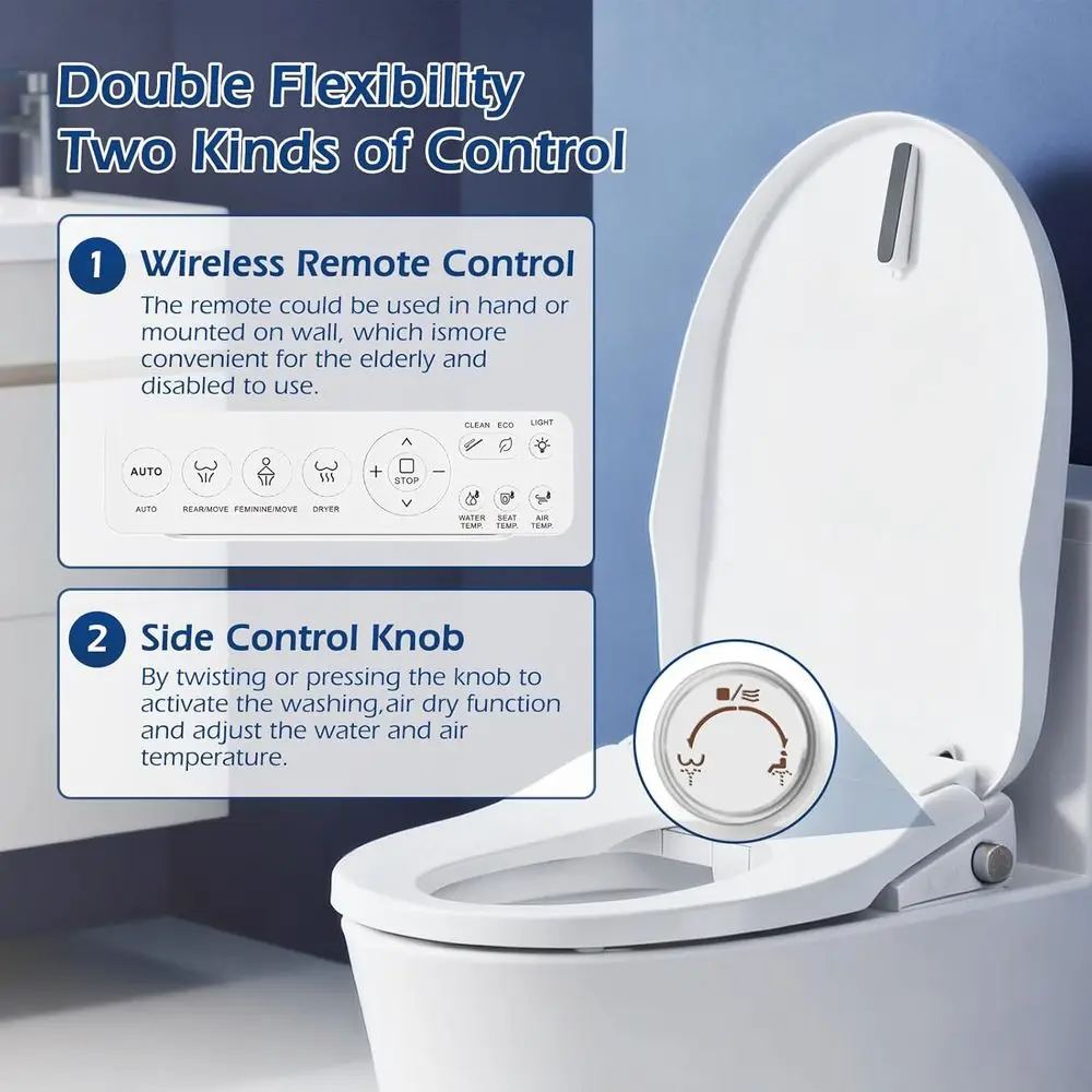 Bidet Toilet Seat, Electric Smart Heated Toilet Seat with Warm Water & Dryer, eminine & ront Rear Wash, Sel-Clean Nozzle, Night view 4