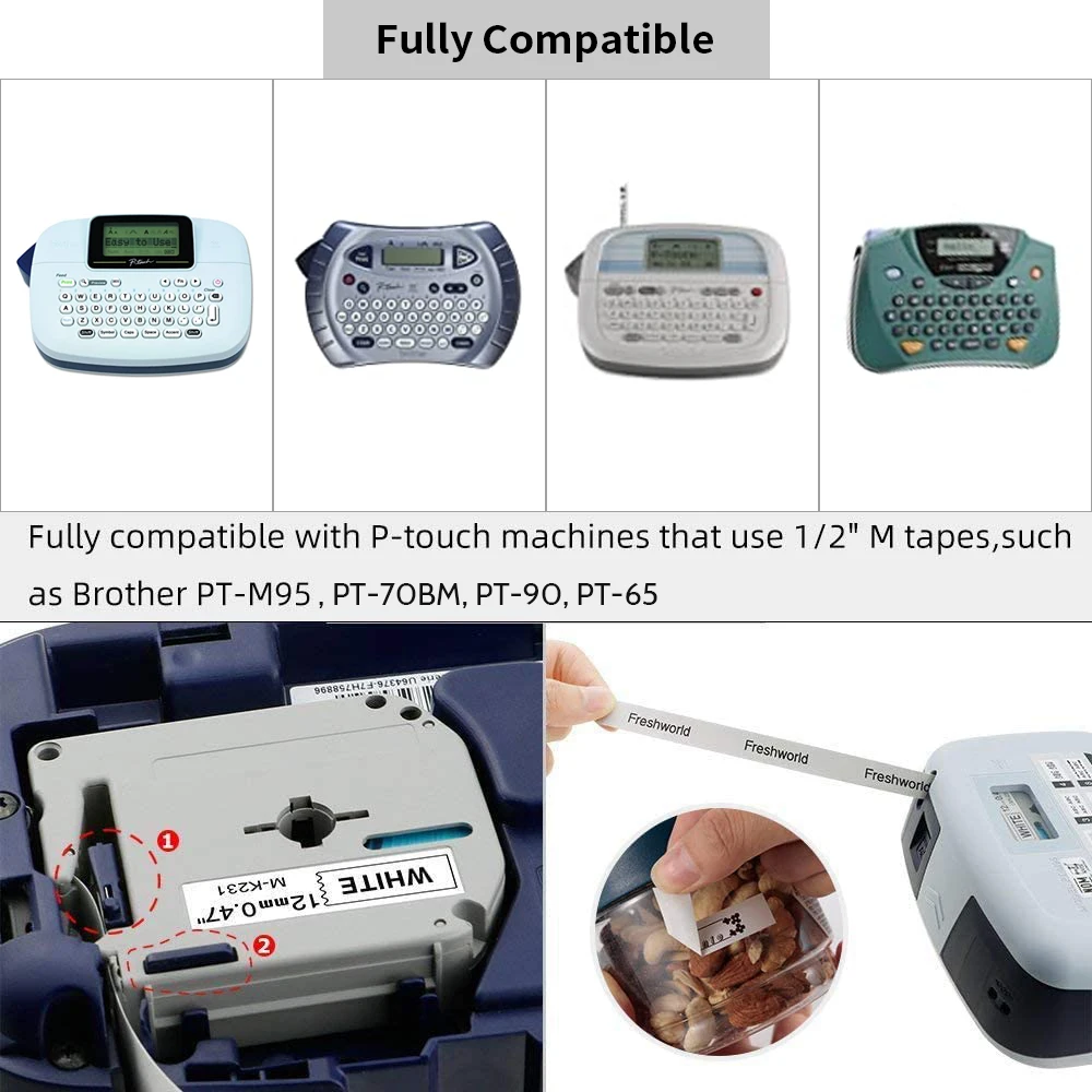 MK231 Compatible for Brother M-Tape 9mm 12mm Label Tape for P-touch PT-80 PT-65 PT-45M PT-70 PT-85 PT-90 PT-95 Label Printer