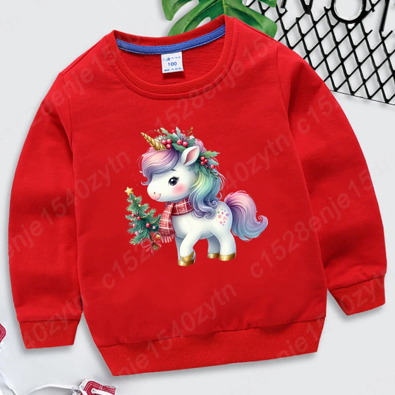 Lindo unicornio de Navidad sudadera sin capucha moda niños Casual de manga larga pulóver suelto invierno otoño jerseys niños Tops