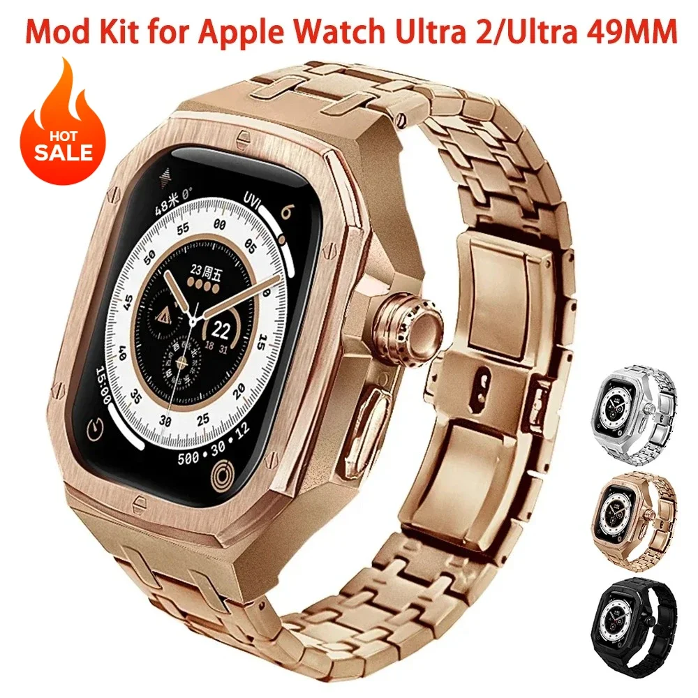 Luxury Modification Mod Kit for Apple Watch Ultra 2/Ultra 49MM Stainless Steel Strap+Case for IWatch Series 49mm Accessories