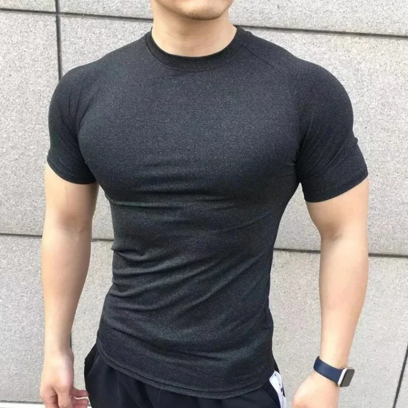 gyms Tight sports T-shirt  Men Summer Short Sleeve Fitness T Shirt Running Gym Compression T Shirt High Quality elasticity Tops