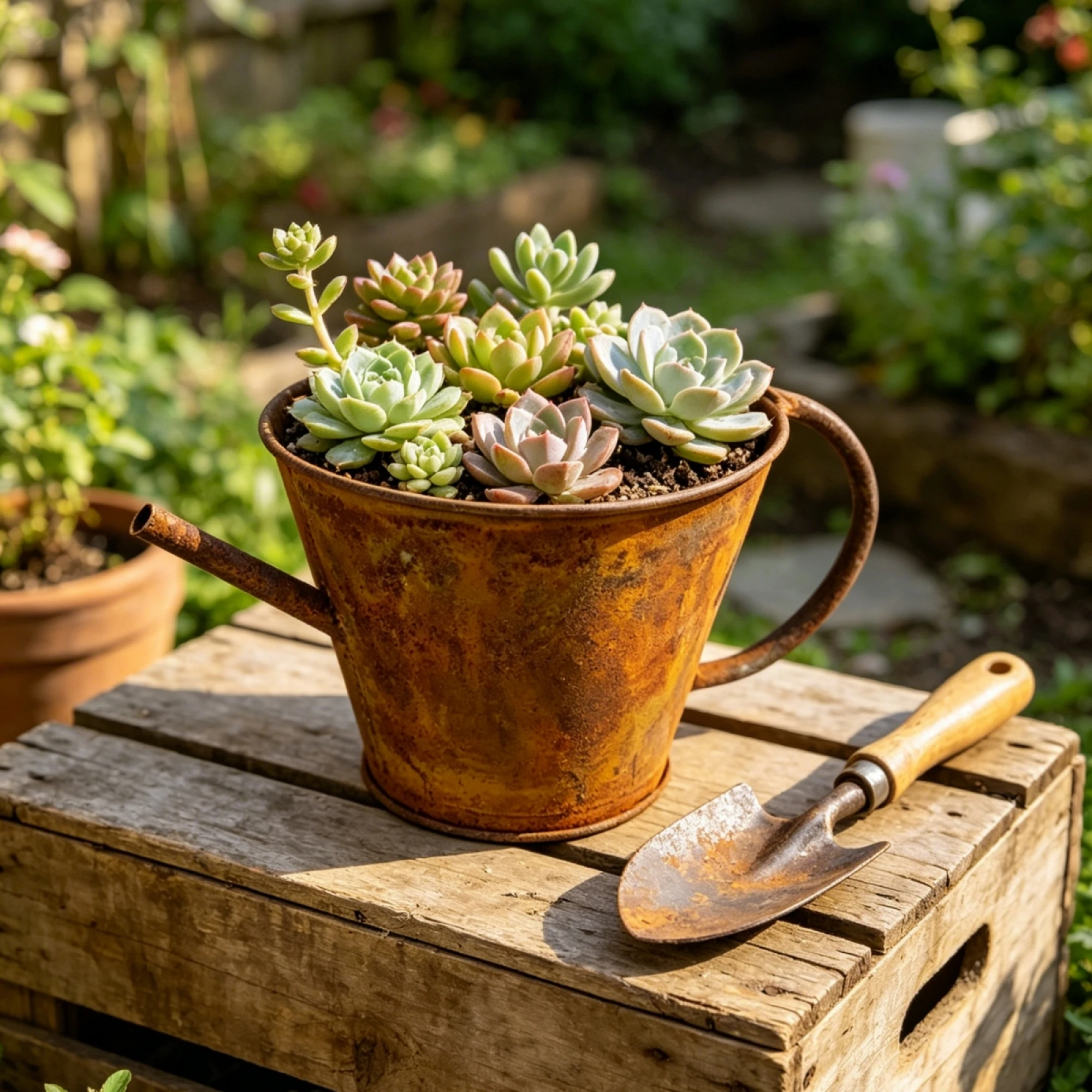 Rusty Teapot Flower Pots Vintage Metal Succulent Planter for Home Garden Office Desktop Decoration