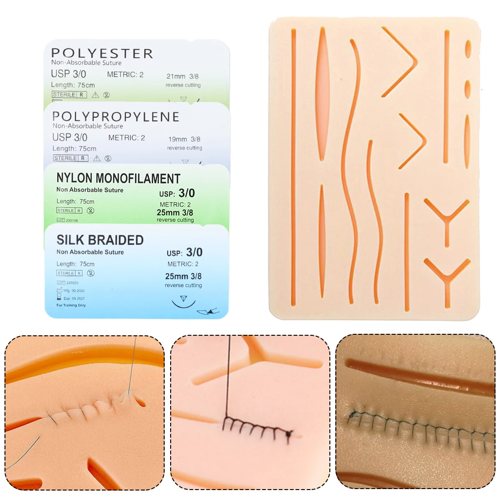 3/0 Veterinary Practice Suture Kit with Silicone Suture Practice Mat Non-injured for Medical Students Education