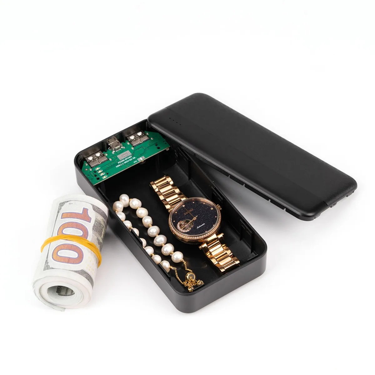 

Portable large-capacity mobile power bank shape shell storage box, can hold keys, cash, cigarettes