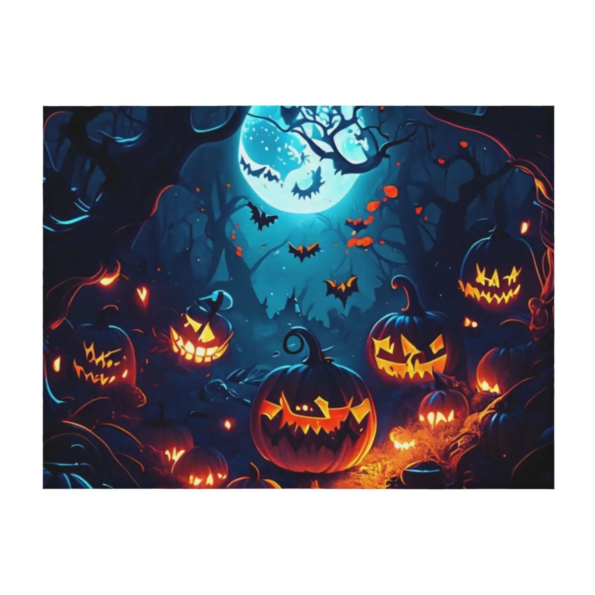 

Enchanted full moon night: glowing pumpkins in the forest Throw Blanket Extra Large Throw Weighted Tourist sofa bed Blankets