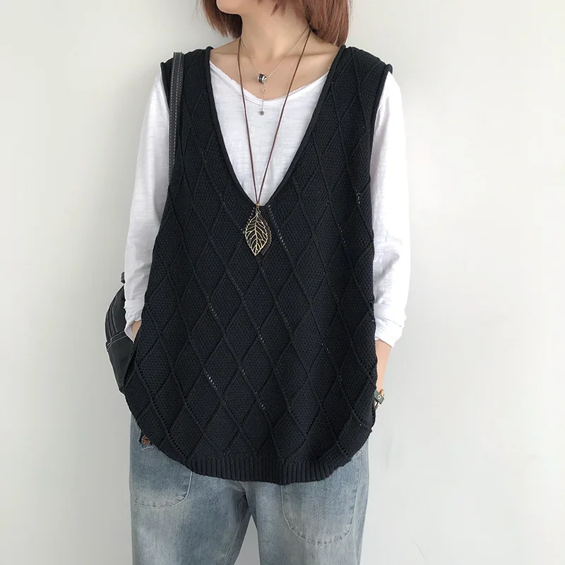 LDZWSM Stylish Knitted Waistcoat Comfortable Women Vest Pure Color High Elasticity Sweater Vest Top Leisure Outwear