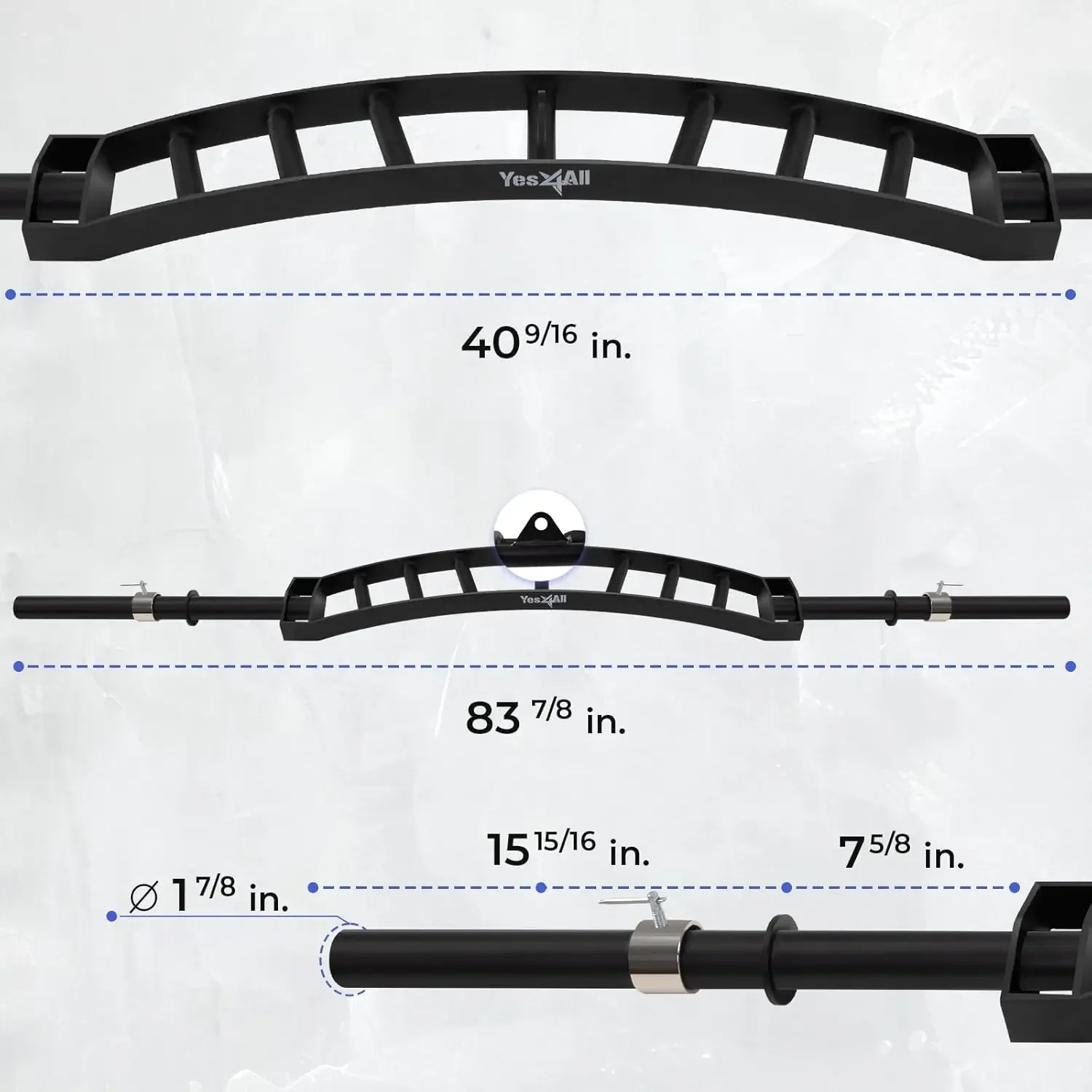 Multi Grip Barbell & Cable Attachment - Swiss Bar, American Bar for Greater Range of Motion, with 2 Collars, Fits Weight Plates