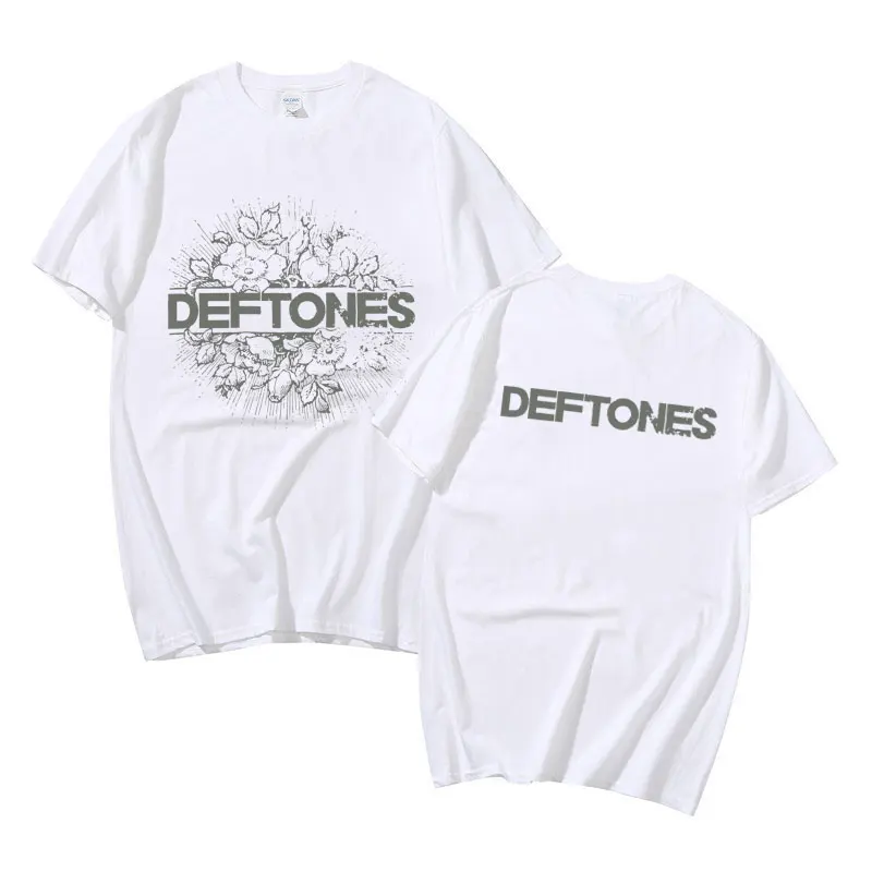 Deftones Floral Burst Double Sided Print T-shirts Men  Punk Rock Band Fashion y2k T Shirt Short Sleeve Summer Man Streetwear