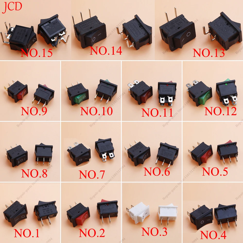 10PCS KCD1-101 Plastikowy przełącznik kołyskowy LED 6A 250VAC 4-pinowy włącznik/wyłącznik DPST 12V 220V Czerwona lampa Czarny zatrzaskowy przełącznik zasilania 15x21mm
