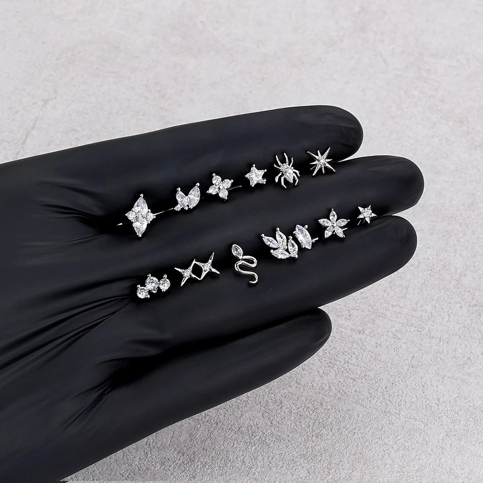 1/5 Stück Stahl 16G Cluster Marquise CZ Tragus Helix Stud Conch Lobe Rook Knorpel Ohrring Blume Flat Back Labret Piercings – Detail 5