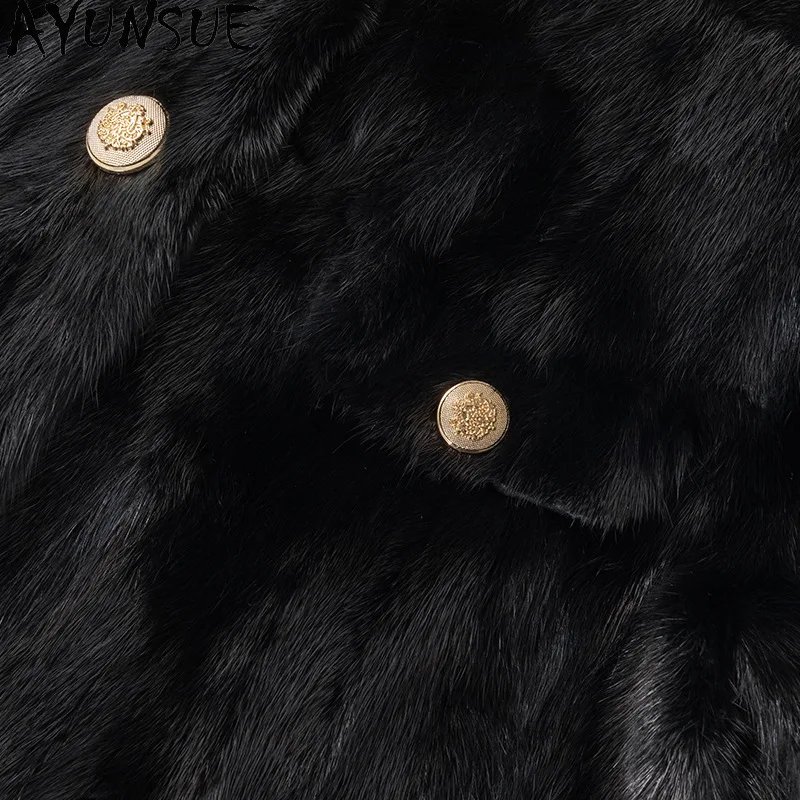 AYUNSUE 本物のミンクファーコート レディース服 高級リアルファーコート 女性用 アウターウェア 冬用ジャケット Шуба Женская 2025
