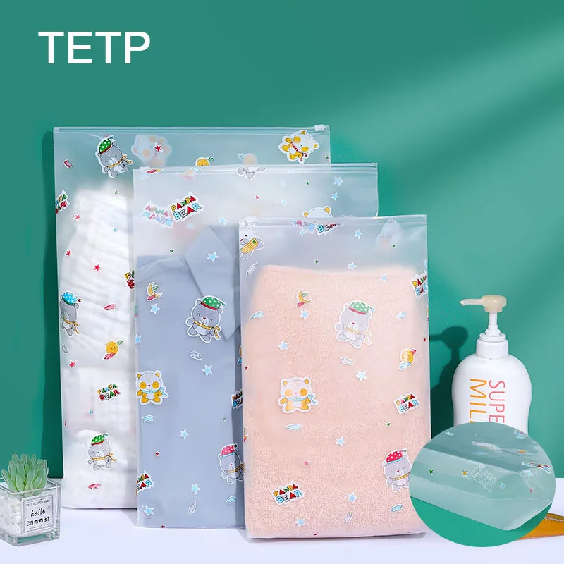 

TETP 30Pcs Frosted Zipper Bag With Bear Print Bottom Expanded Home Travel Towels Clothes Pants Toiletries Packaging Storage Bag