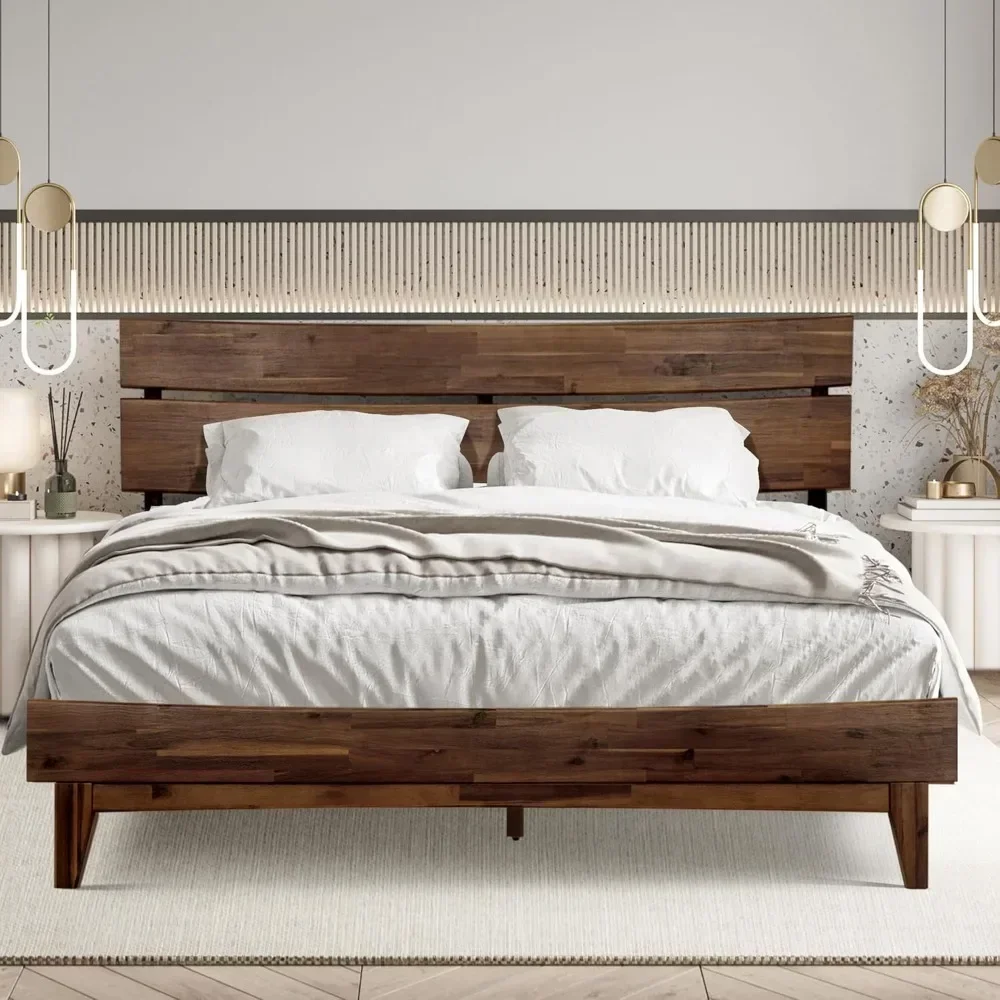 

Bed Frame with Headboard Solid Wood Foundation, Large Bed Frame, Modern Signature Solid Wood Foundation Bedroom Furniture