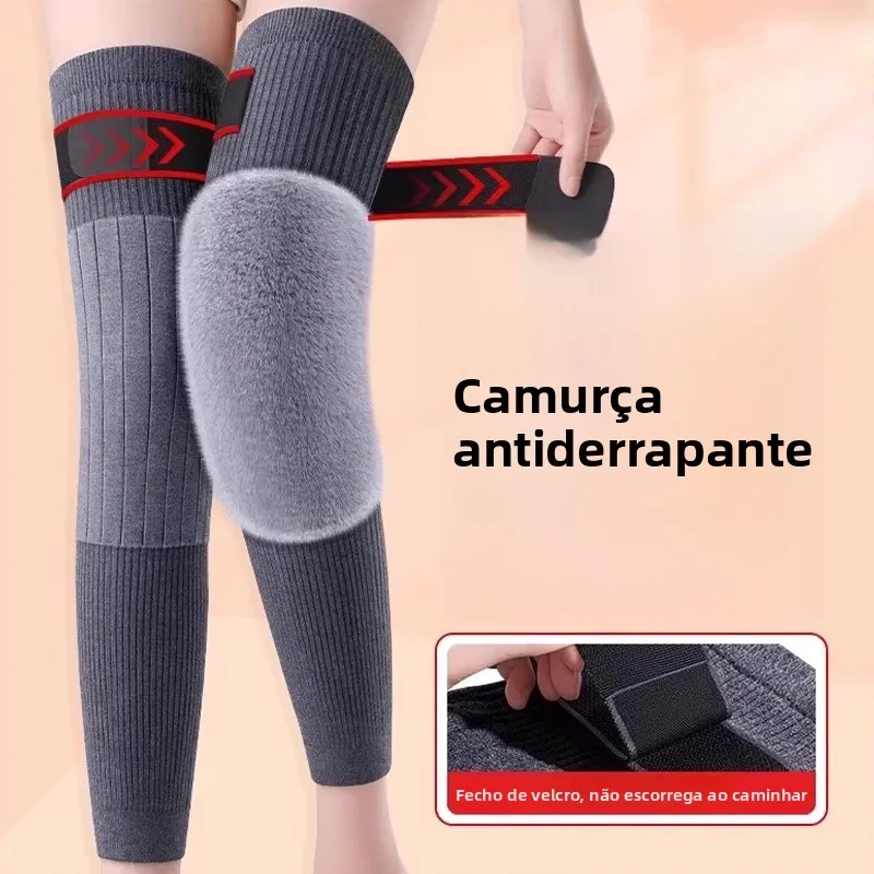 暖かいカシミヤ膝パッドロングチューブソックスユニセックスフリース裏地付き膝サポーター男性女性高齢者用防寒膝カバー