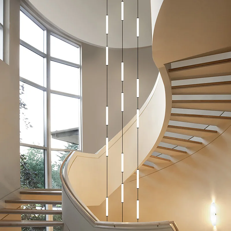 LED Modern Long Line Pendent Duplex Attic Pendant Light Hanging Staircase Chandelier Suitable For Villa Living Room Ceiling Lamp