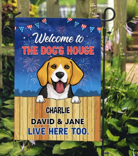 Welcome To The Dog's House Fireworks, Personalized Garden Flags, cute dog flag