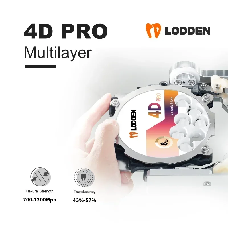 LODDEN 4D Pro Multilayer Zirconia Dental Lab 8 Layer CAD CAM Open System 98x16mm 43%-57% High Strength Zirconia Block