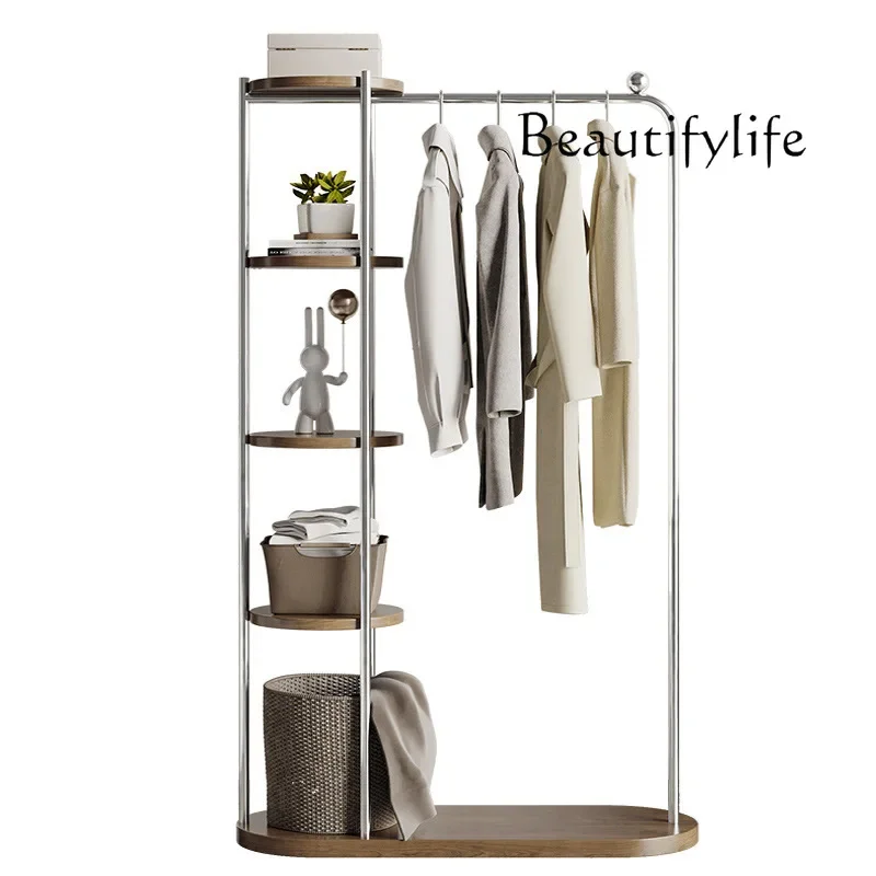 

Nordic wood color bedroom coat rack advanced hanging clothes storage multi-functional indoor drying hanging clothing rack