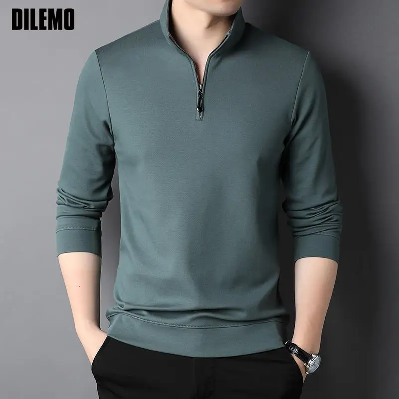 Top Grade 2025 New Fashion Brand Luxury Zipper Polo Shirt Men Casual Plain Korean Solid Color Long Sleeve Tops Mens Clothing