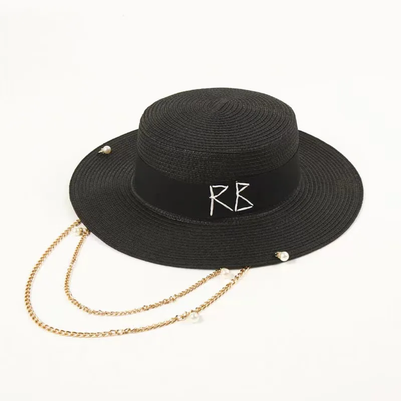 

2024 summer new arrival Double Chain Strap Fedora Hat straw hat for women