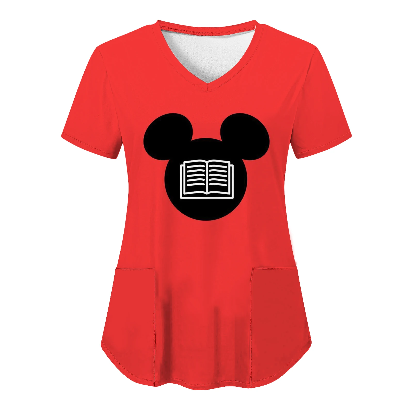 Frau Kleidung Disney T-Shirt Krankenhaus Mickey Shirts Tasche Top Frauen 2024 V Hals Tops Krankens ch wester Uniform T-Shirts Minnie Maus T-Shirts