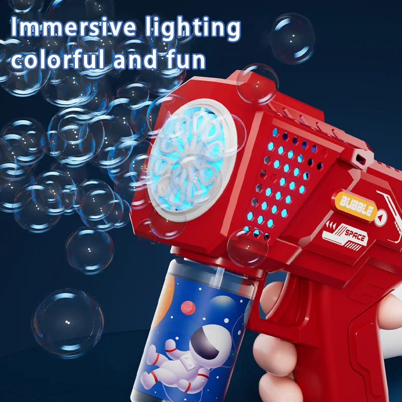 Macchina a bolle automatica a 10 fori giocattolo per bambini pistola a bolle d'aria portatile luce elettrica senza batteria bubble water