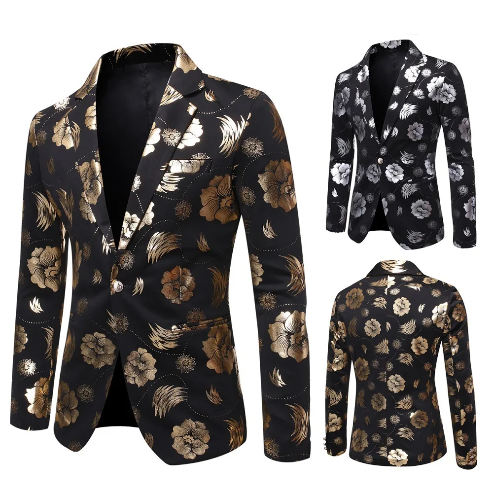 2024 Autumn/Winter New Men's Suit Trendy Fashion Hot Stamping Printing Business Performance Dress Single Western Coat