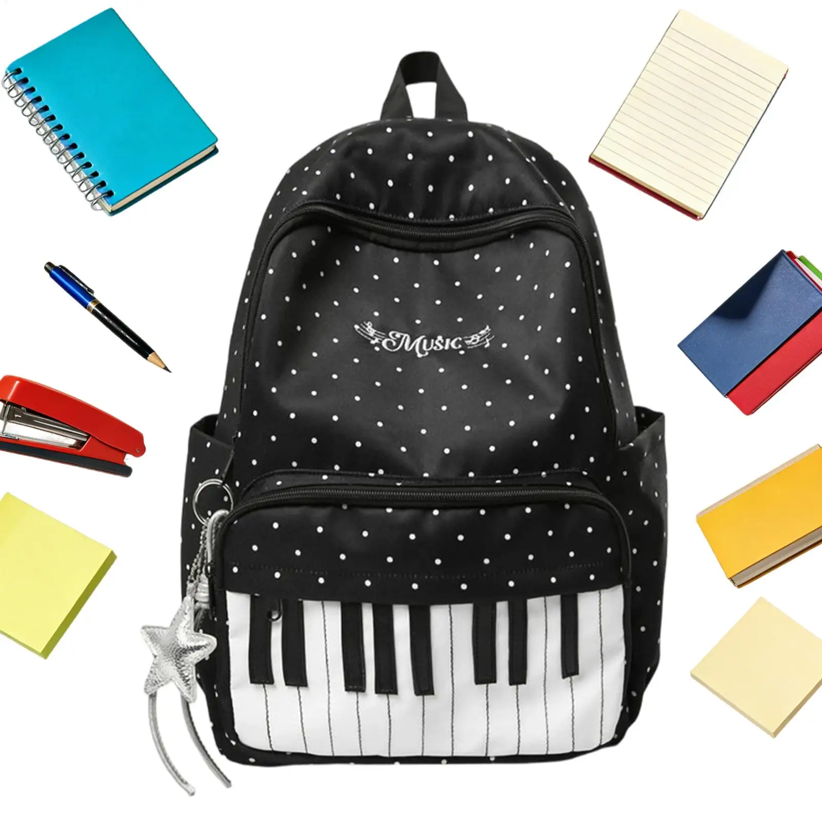 Travel Backpack Piano Print Large Capacity Bookbag Lightweight Travel Backpack for Laptop Hiking College Airplane Students Daily