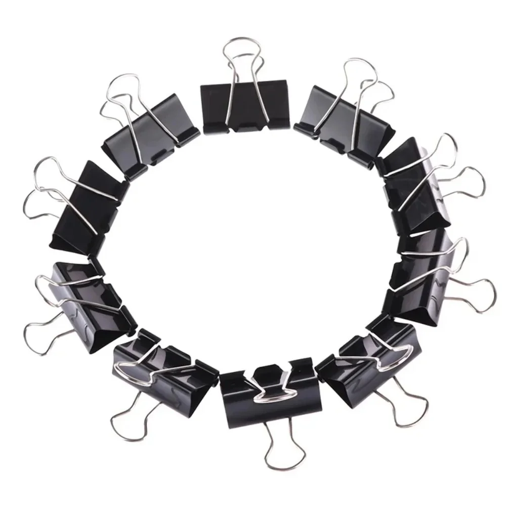10Pcs Black Metal Binder Clips Multi‑Size Paper Letter Document Fastener Clamps Binding Organizer Home School Office Supplies