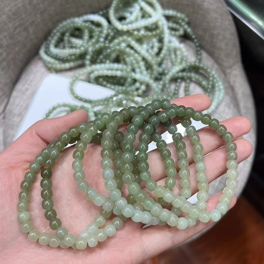 New Natural Qinghai Material Gradient Hetian Jade Old Bead Bracelet Women's Fine Water Material Jade High-grade Jewelry