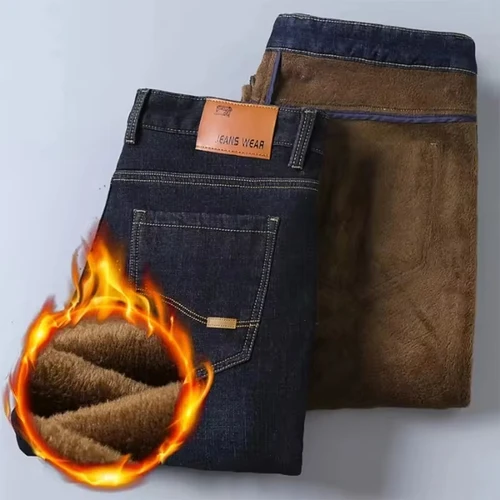 Imagen 2 del producto Jeans para Hombre con Forro Polar Reflectante - Forro Grueso y Cálido, Mezclilla Resistente y Ribete Reflectante, Seguro para Viajes Nocturnos de Invierno y Uso Casual