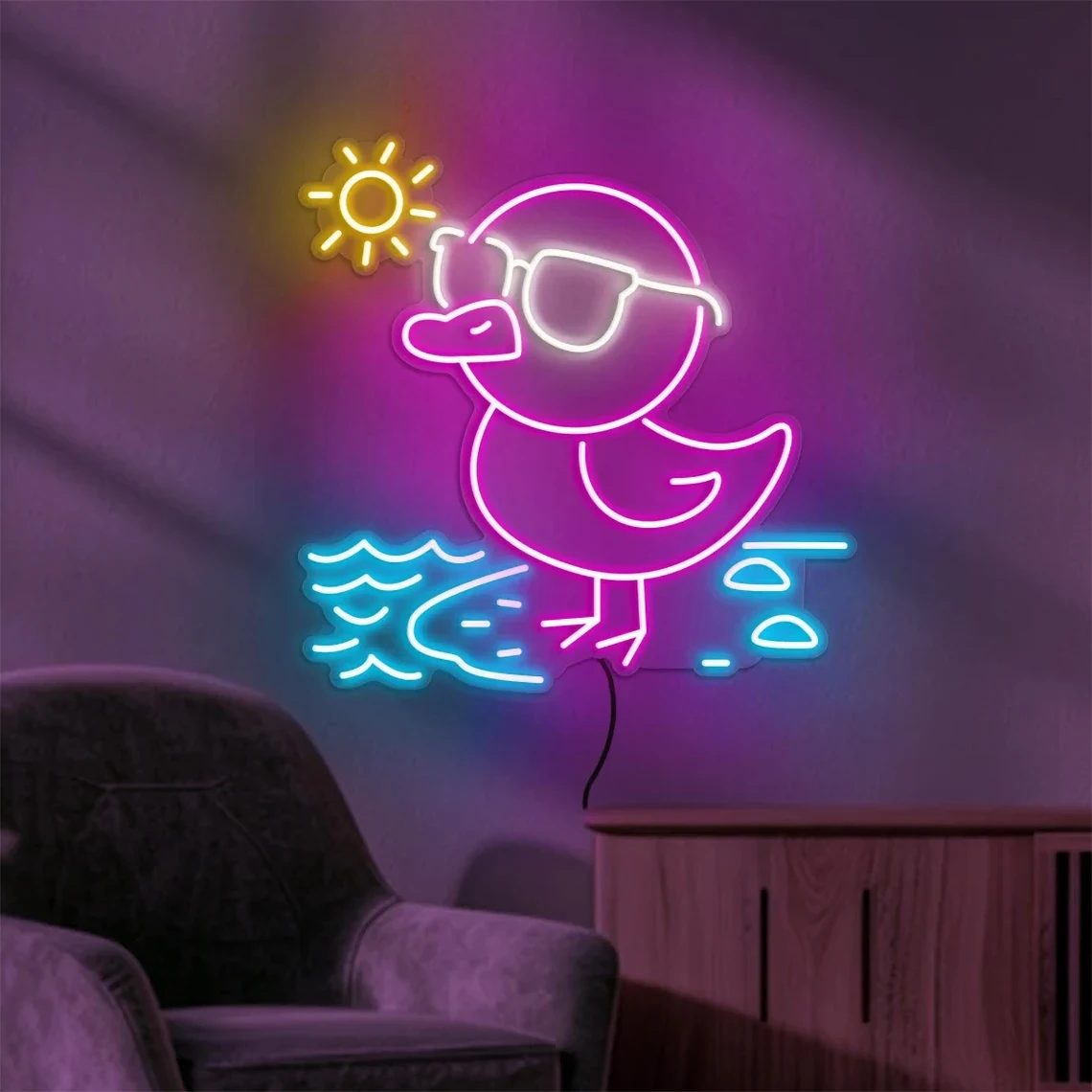 Duck on Beach Neon Sign Duck Wall Art Summer Duck Room Decor Duck Kids Teen Room Decor Gifts for Kids