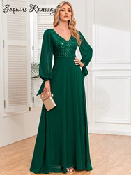 Sexy vintage sequin maxi summer dress women 2024 elegant chiffon birthday party dress long sleeve prom evening dresses vestidos