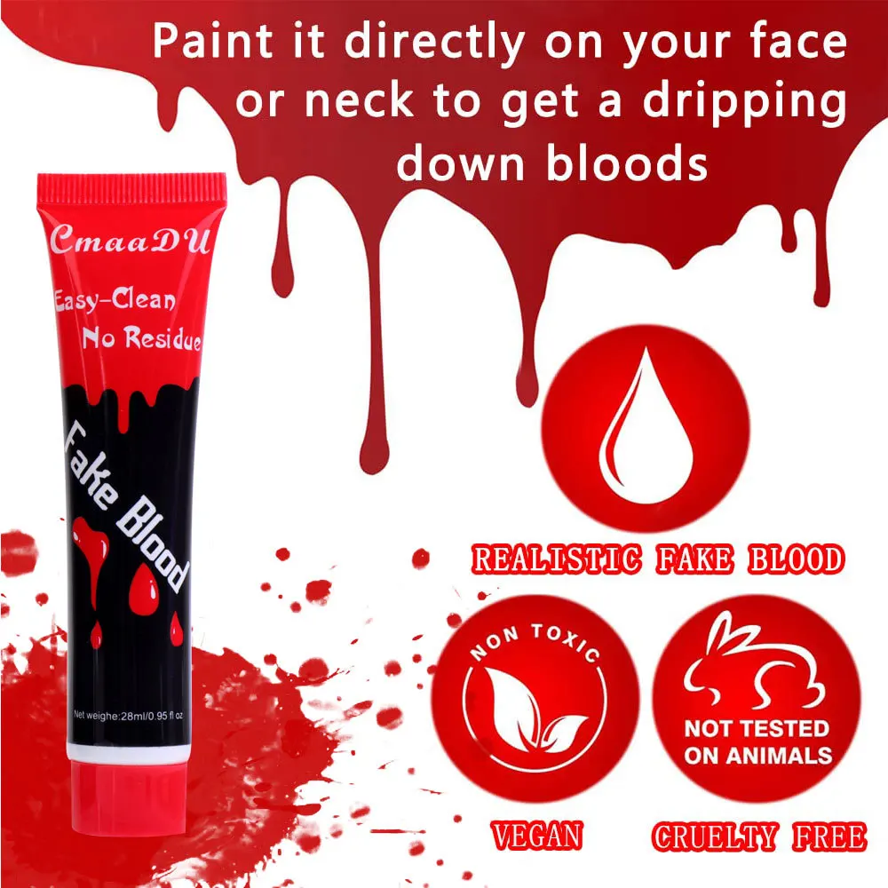 

CmaaDU Body Paint Fake Blood Face Make Up Scary Halloween Wound Bruises Fake Scars for Cosplay Makeup Fancy Carnival Party 28ML