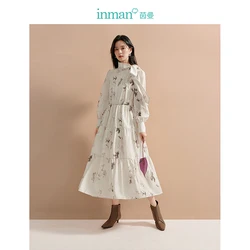 INMAN 2024 autumnwinter Smudgy Women's Dress high-waisted long-sleeved streamers design slim long skirts