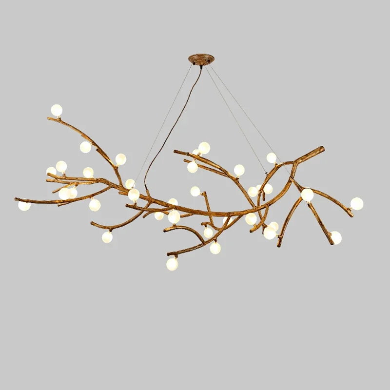 Vintage Tree Branch Chandelier Resin Hanging Light Design Glass Lampshade For Living Room Home Decor Kitchen Island Lighting