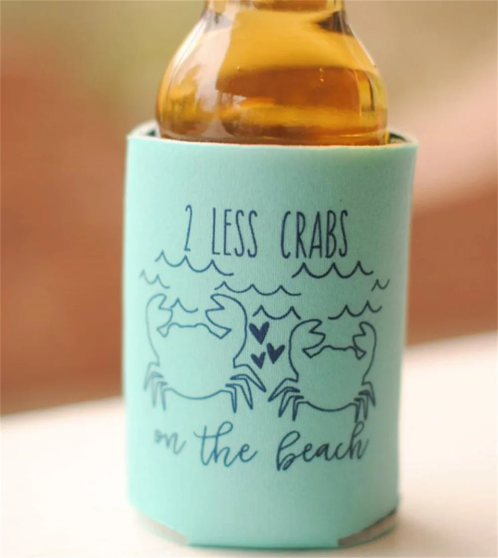 Beach Wedding Favors - 2 Two Less Crabs on the Beach Wedding Can Coolers, DIY Favors for Guests, Destination Wedding Beer Cooler