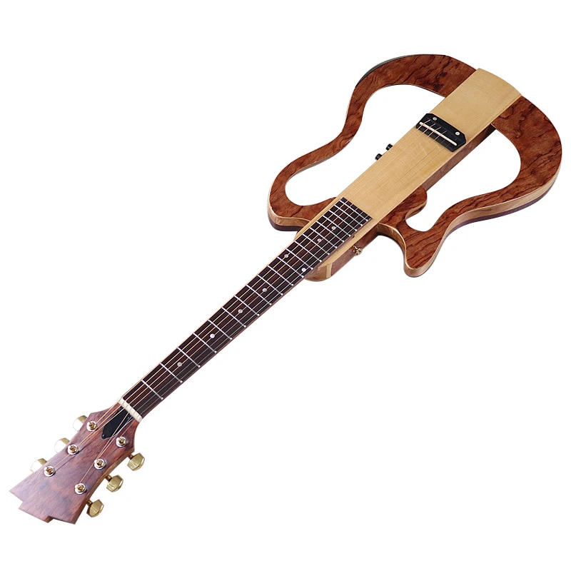 Left Hand 6 String Silence Acoustic Guitar Full Canada Maple Wood Body One Side Can Foldable Folk Silent Guitar