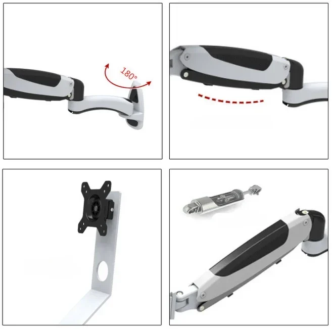 Gas Spring Arm Wall Mount Aluminum Sit-Stand 15"-27" LCD Monitor Holder+Keyboard Holder Full Motion Stand Bracket Adjustable