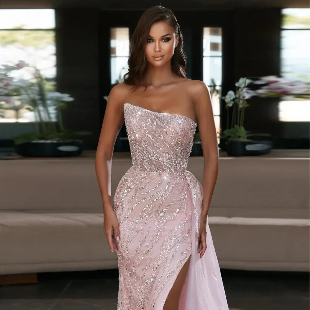 Luxury 2024 Women's Pink Evening Dress Sexy Sleeveless Off Shoulder Formal Prom Party Gowns Fashion Celebrity Mermaid Robe De So