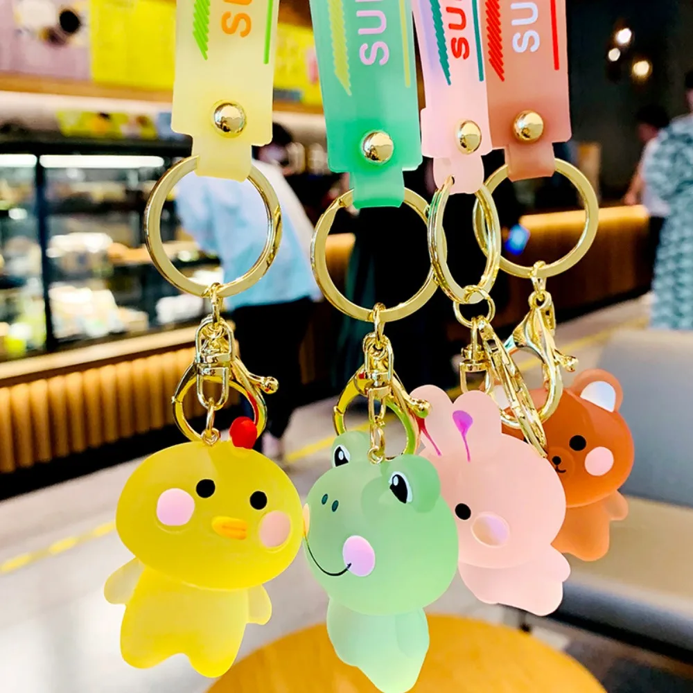 New Cartoon Cute Crystal Bear Keychain Transparent Keychain Cute Frog Animal Key Ring Backpack Pendant Couple Car Keychain Charm