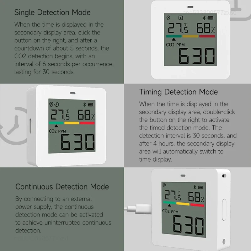 Xiaomi Miaomiaoce Air Quality Detector CO2 Detector Type-C Charging Temperature Hygrometer Precise Monitoring Smart Clock Tools