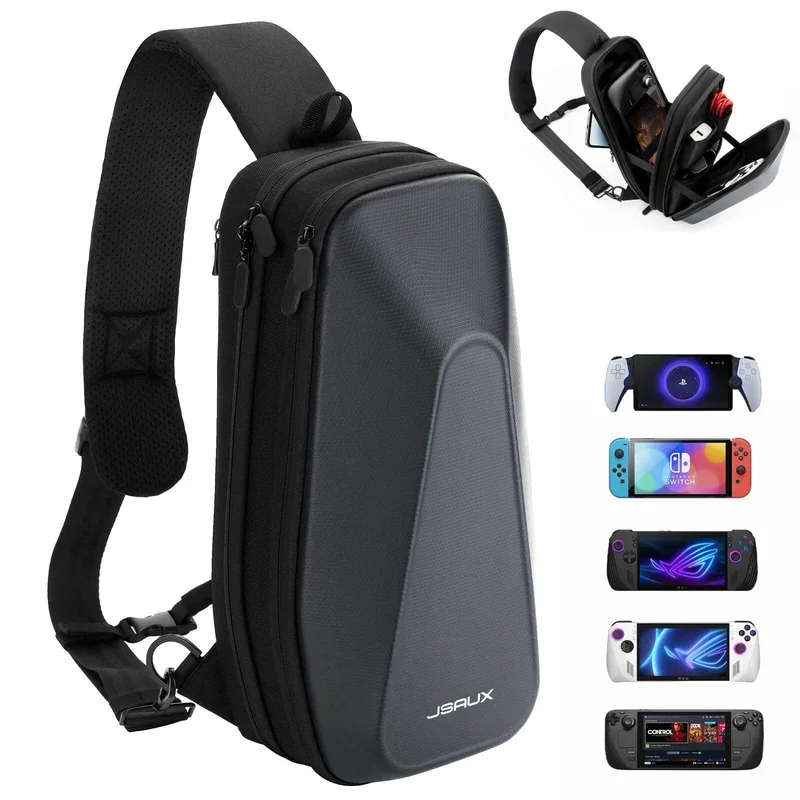 Sling Bag for Steam Deck (OLED)/ROG Ally (X)/PS5 Portal, Carrying Case with EVA Hard Shell, Double-layer Bag, Docking Station