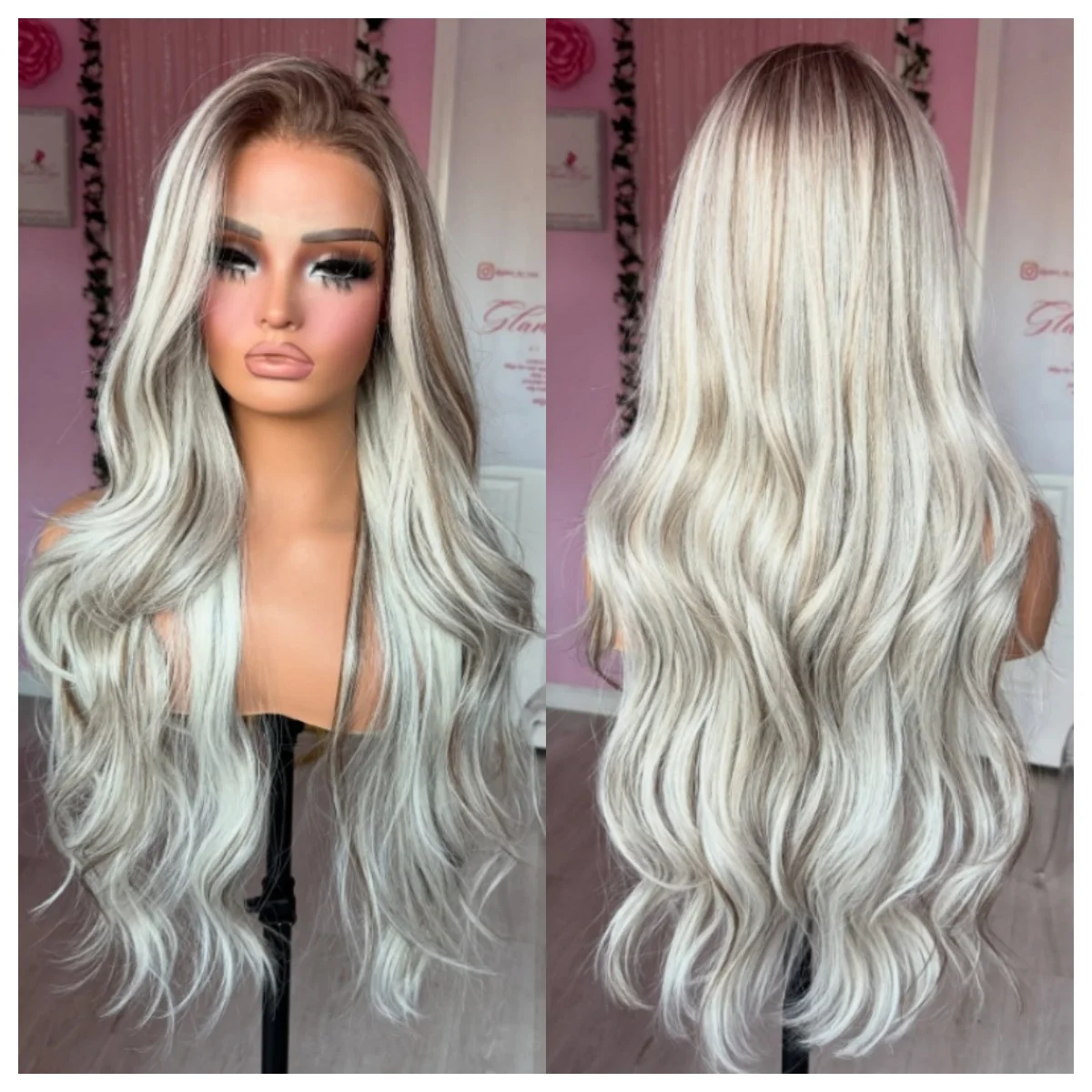 

Long Loose Wavy Ash Platinum Wig for Women Middle Part Wigs Natural Wig Ombre White Platinum Synthetic Heat Resistant Fiber Wig