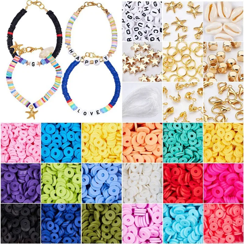 

Polymer Clay Spacer Beads Flat Round Handmade Colorful Beads Set For Jewellery Earring Necklace Bracelet Craft Making