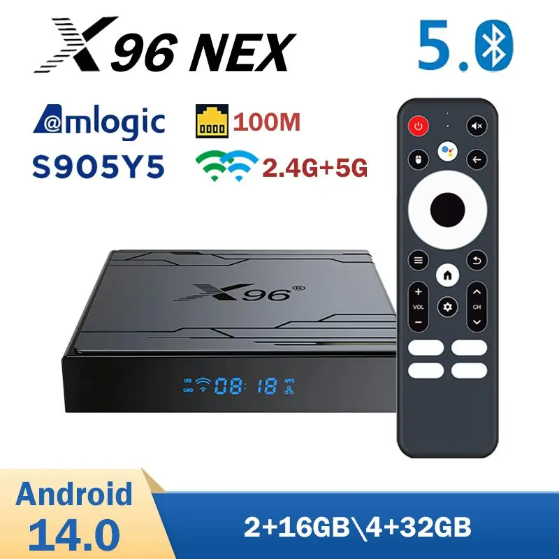 X96 NEX 안드로이드 14.0 TV 박스 Amlogic S905Y5 스마트 TV 박스 4K@60fps 지원 2.4G&5G Wifi6 HDR10+ BT 미디어 플레이어 셋톱 박스