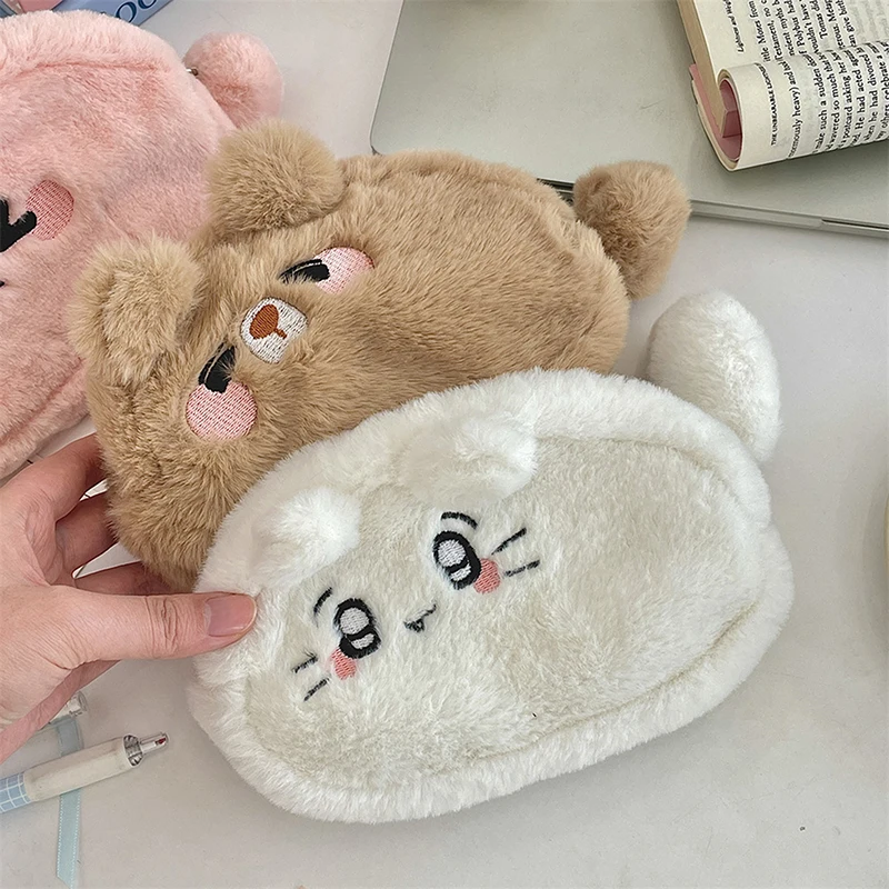 Cute Plush Pencil Case Large Capacity Zipper Stationery Bag Student Stationery Storage Bags Cartoon Cosmetics Storage Bag