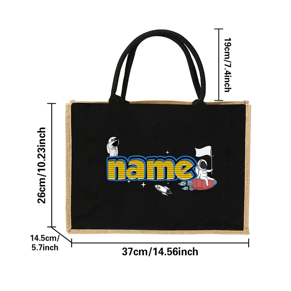 Customized Name Cotton and Linen Shopping Bag Handheld Linen Handbag Beach Pack Vintage Grocery Bags Portable Organizer Pouch